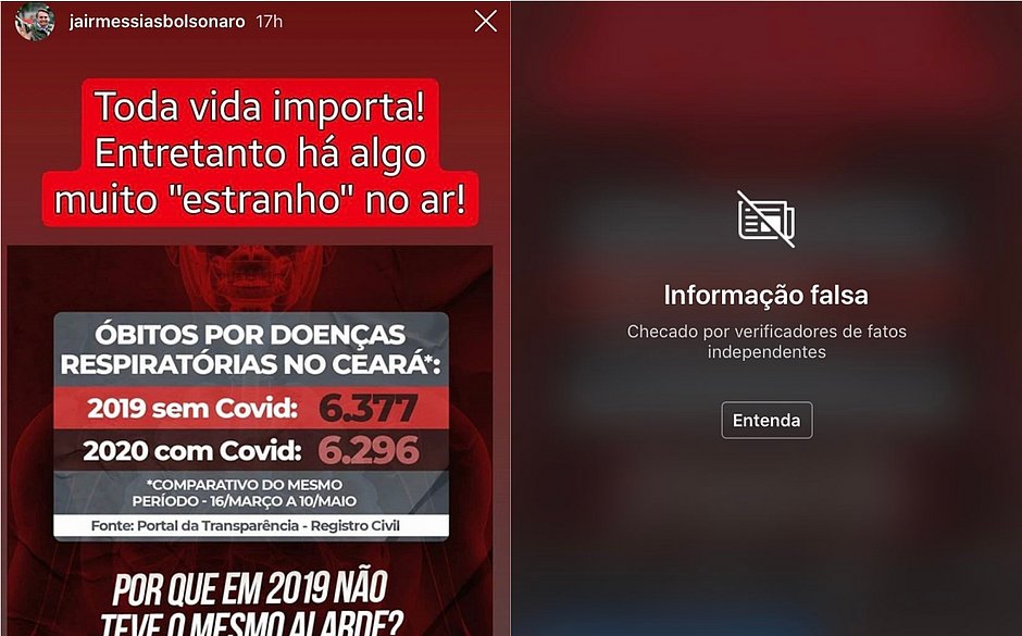 Bolsonaro posta notícia falsa sobre covid-19 e Instagram coloca ...