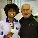 Miakotnykh (dir.) era técnico da Seleção Brasileira de Esgrima e de atletas como Ana Beatriz Bulcão (esq.)