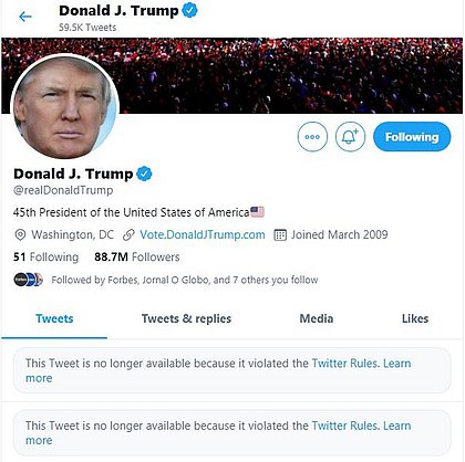Twitter remove postagens e conta de Trump é bloqueada por 12 horas