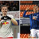 Sabitzer, do Leipzig (esq.), e Ilicic, da Atalanta (dir.) guiaram seus times a um feito inédito na Liga dos Campeões