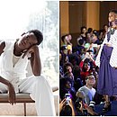 Munik, em ensaio profissional, à esquerda; à direita, no Afro Fashion Day de 2018